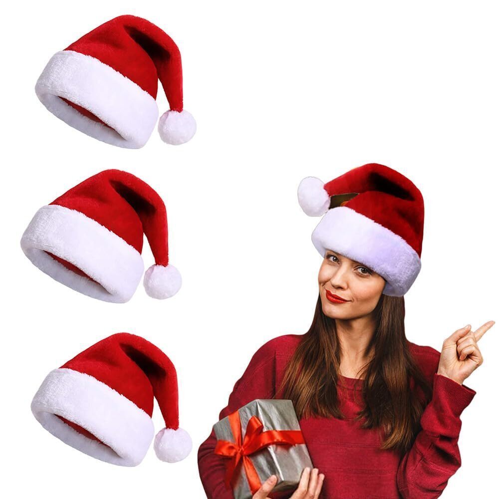 3698 3Pcs Santa Hats, Santa Hats for Adults, Unisex, Thick Pile Cozy
